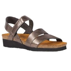 Naot Kayla Radiant Silver Leather slingback Velcro Sandals 39 8-8.5